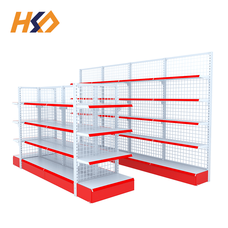 Supermarket White Gondola Wire Mesh Shelf